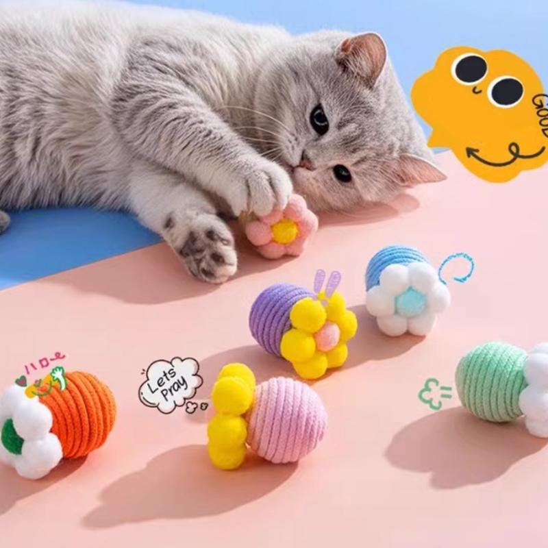 6PCS Linen Cotton Cats Teasing Toy with Flower Design and Soundable Bells for Safe Pet Entertainment Enrichement Toy