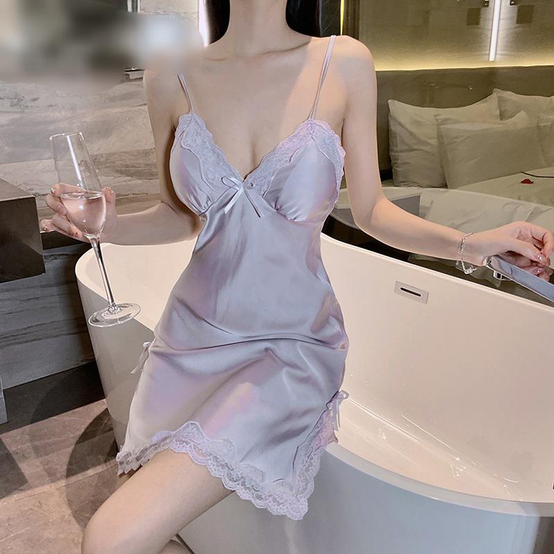 Silky Lace Deep V Nightgown - High-End Summer Sleepwear