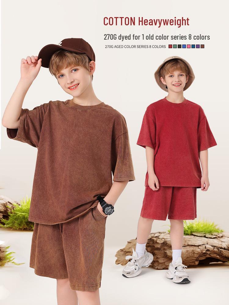 Pure Cotton Retro Short Sleeve Round Neck Loose T-Shirt for Children & Toddlers - Trendy Spring/Summer Kids' Clothing