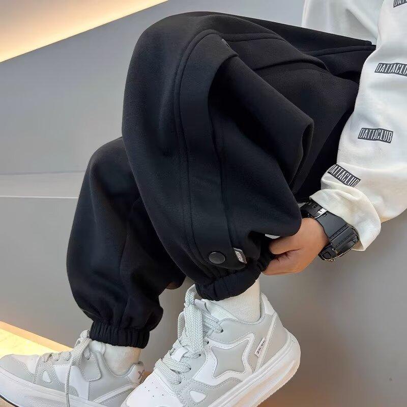 Boys Spring and Autumn Solid Color Sweatpants Casual Joggers Loose Soft Trousers