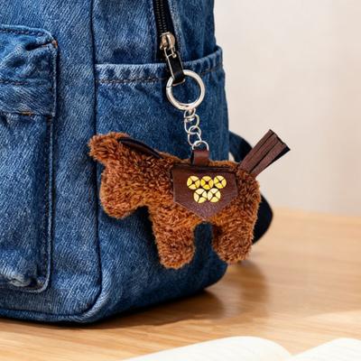 Plush Horse Bag Pendant Fuzzy Horse Backpack Charm Cute Horse Pendant with Golden Coins Lucky Keyring Gift for Family Friends