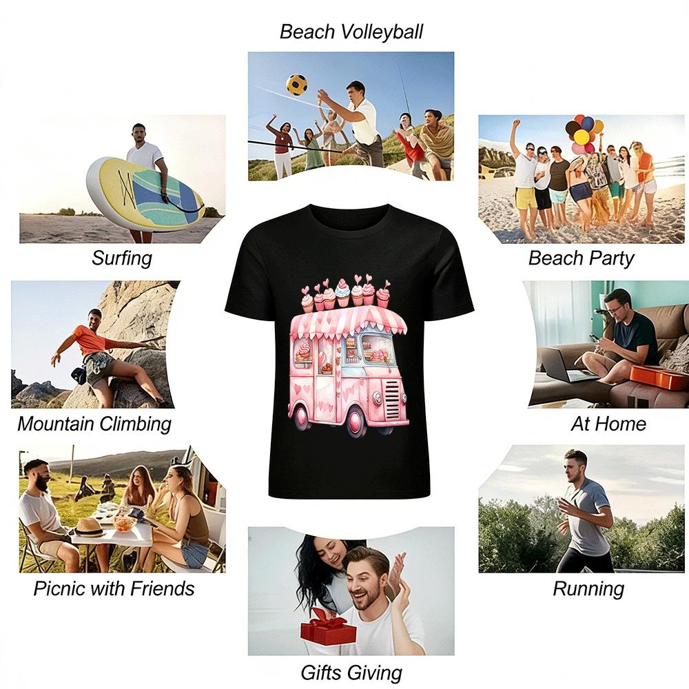 Love Cupcake Food Truck Print Sweet Casual Top Pure Cotton T-shirt