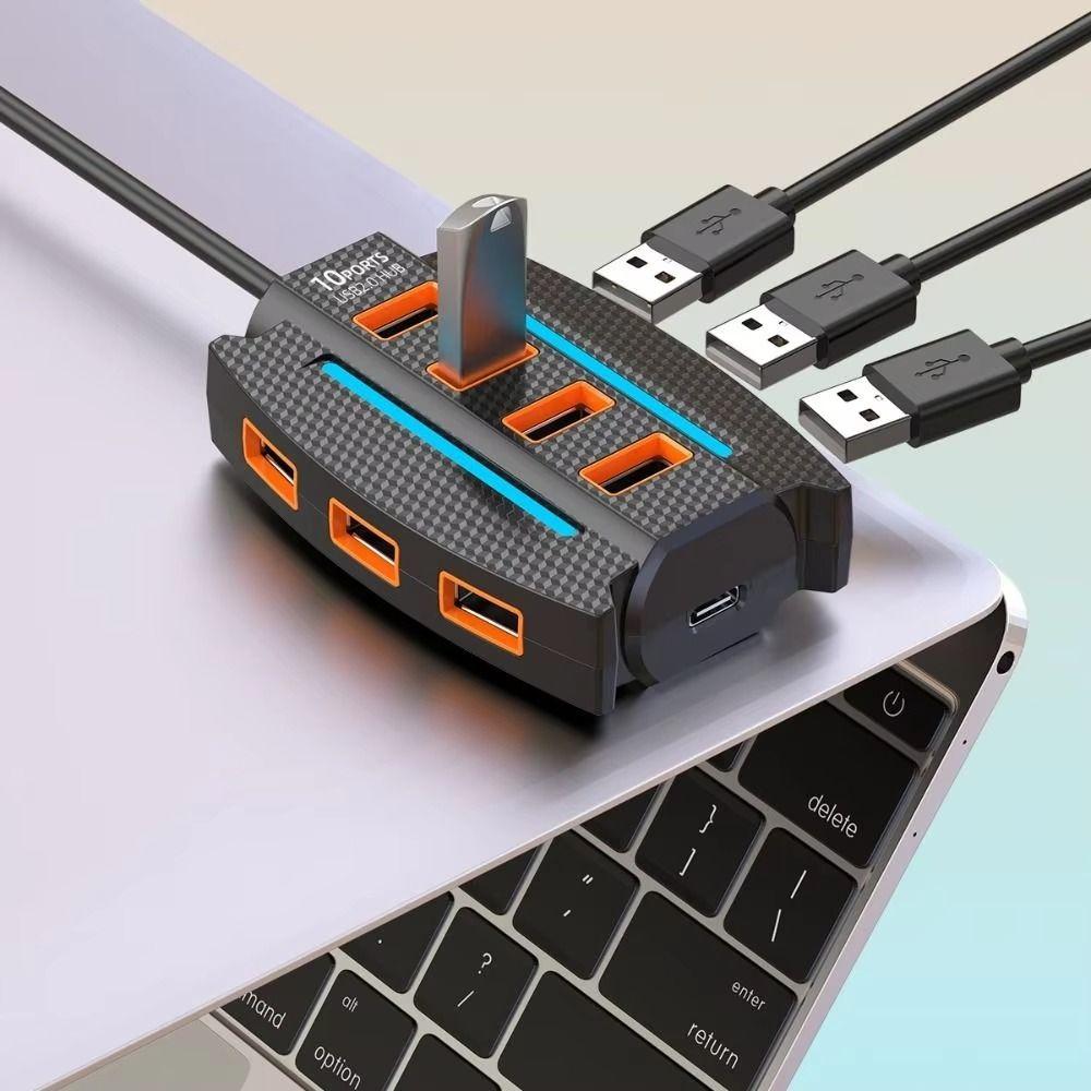 RGB Backlight 10 in 1 USB2.0 HUB USB Adapter USB Port Expander  Mouse Keyobard Printer