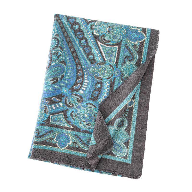 New Retro Imitation Cashmere Scarf for Women in Autumn and Winter High End Retro Tassel Print Women's Shawl