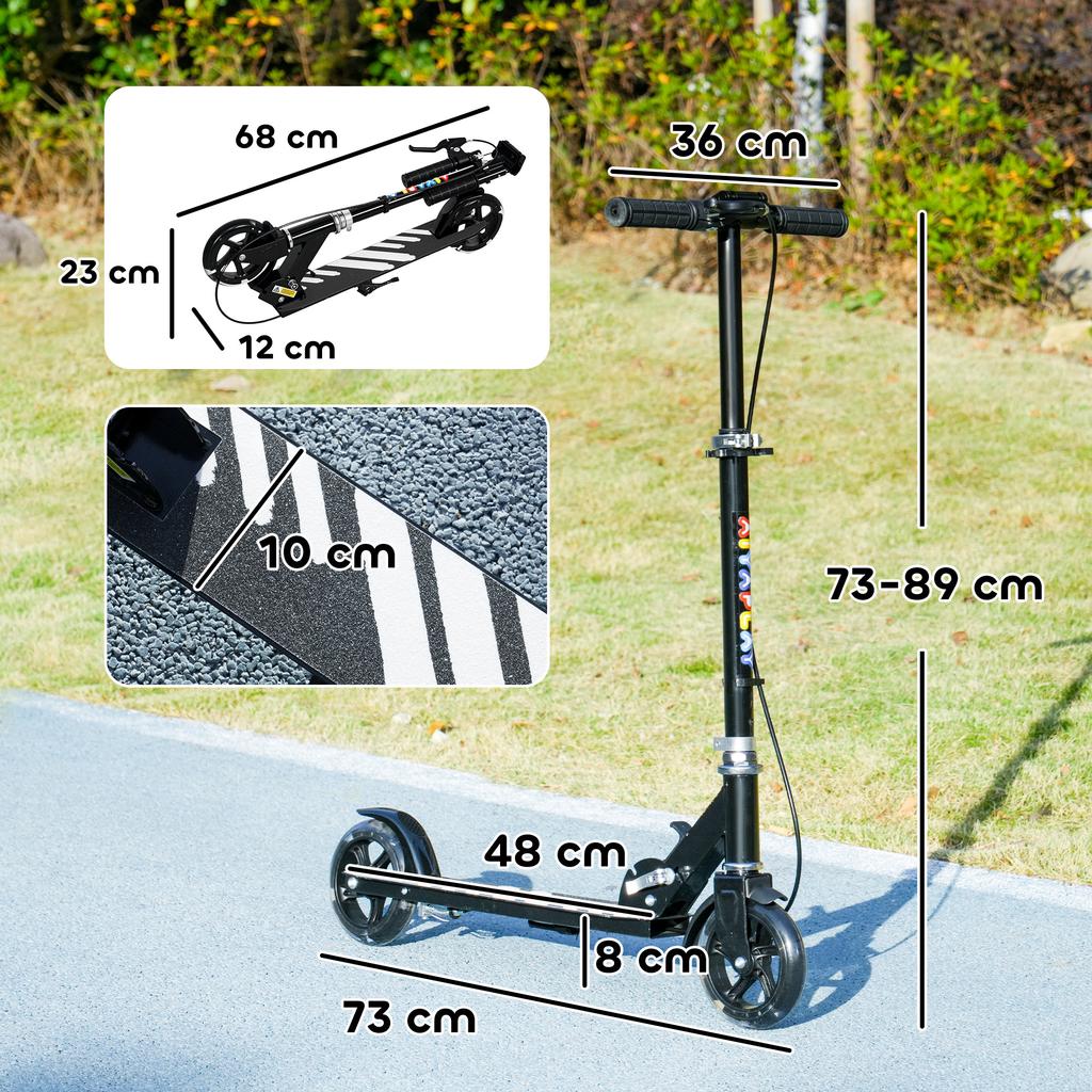 Scooter for Kids Aged 3-8 Years, with Adjustable Handle, Two Light Up Wheels, Handbrake, Rear Brake, Black