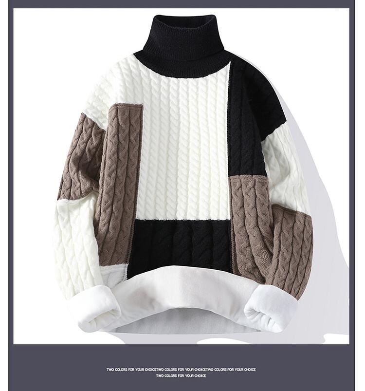 men's semi-turtleneck loose plush sweater, large size men's sweater