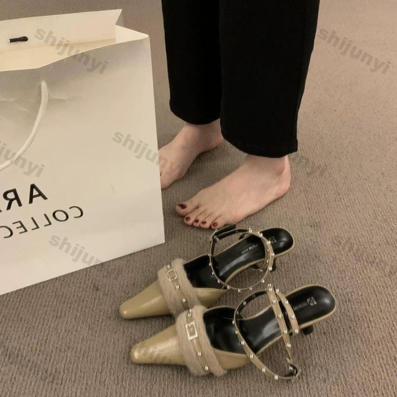Fashion Punk Gothic High Heels Pumps for Women 2025 Spring Stiletto Heeled Shoes Female Fashion Pointed Toe Rivets Silver Party Shoes