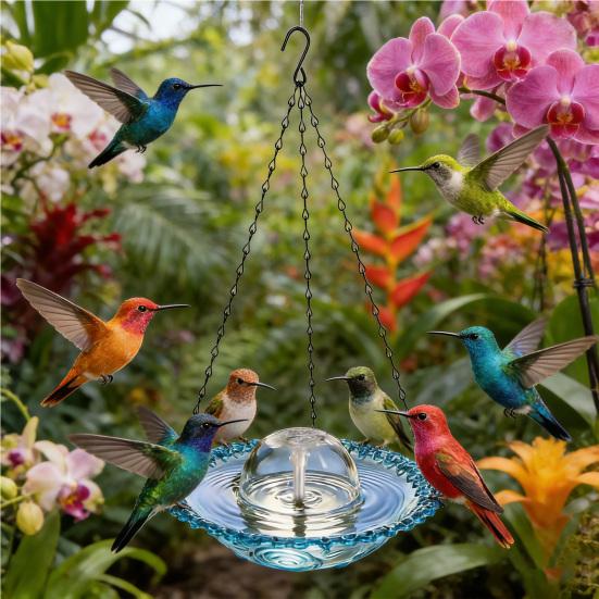 USB-Powered Fountain Bird Bath Hanging Bird Bath Fountain Outdoor Hummingbird Feeder Bath Bowl Attracts Wild Birds for Garden Decoration