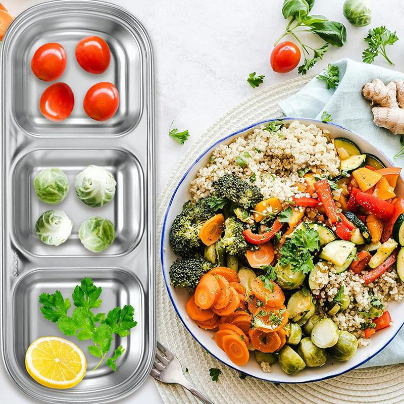 Sauce Dishes, 3 Grid Dipping Bowls, Stainless Steel Serving Dishes, Sauce Dishes for Dipping