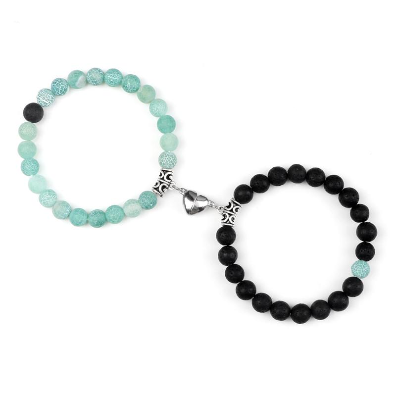 Hot Sale 2Pcs/Set Beads Bracelet For Lovers Natural Stone Distance Heart Magnet Couple Bracelets Friendship Fashion Jewelry Gift