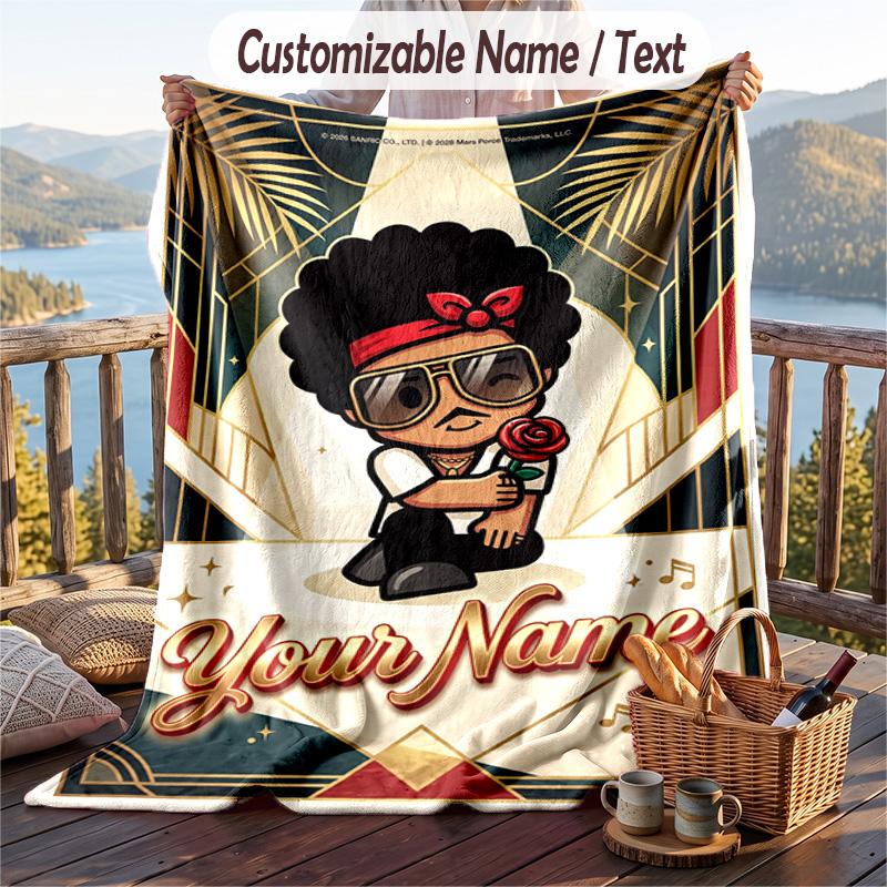 Personalized Flannel Throw Blanket,Bruno Mars Custom Printed Name, Cozy Plush Blanket For Home Use