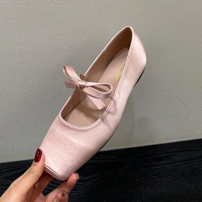 Fashion Women Ballet Dance Flats Shoes Square Toe Bow Shallow Woman Sandals New Summer 2025 Designer Dress Cozy Sport Chaussure Femme