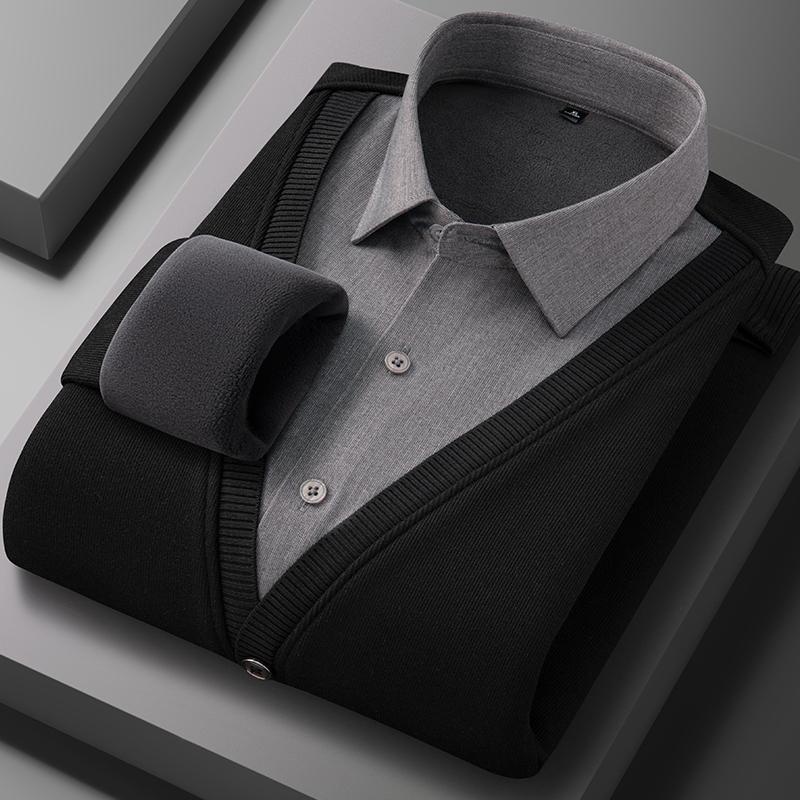 Men's long-sleeved shirt with thick wool, warm and casual, comfortable and versatile in winter, high quality, soft and trendy