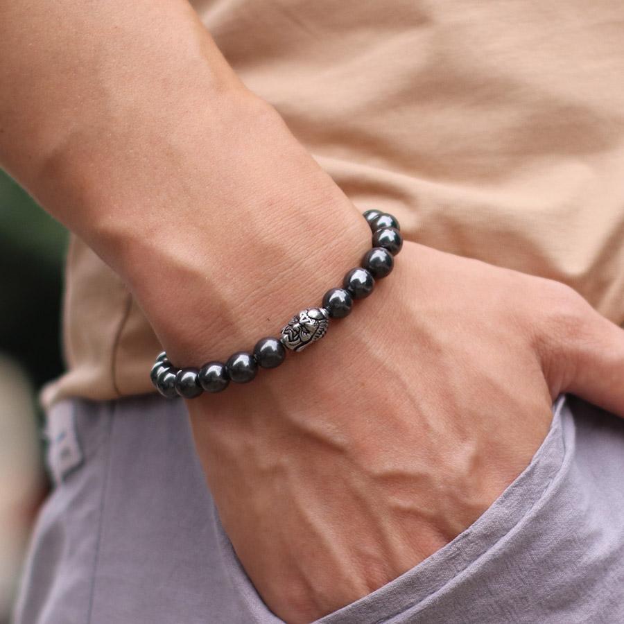 Fashion One Buddha One Demon Men Bracelet Beaded Unfading Stainless Steel Natural Tiger Eyes Healing Braslet Casual Accessories