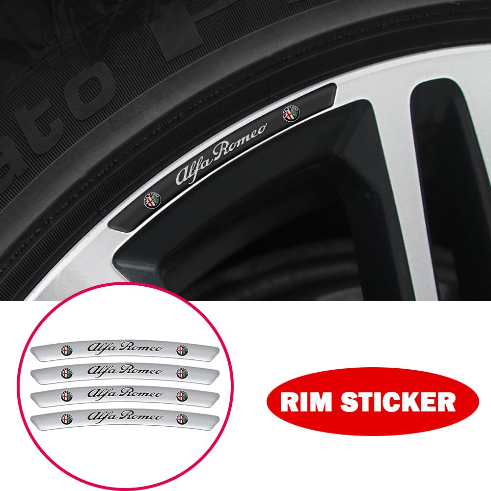 YYCE3 4pcs/set Aluminum Car Decal Sticker Wheels Rims Racing Car Stickers For Alfa Romeo 159 Giulietta Mito 147 Stelvio 156 Volante