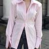 1116 Spring New European and American Fashion Design Sense Waist Split Pink Shirt Commuter Versatile Casual Top Women