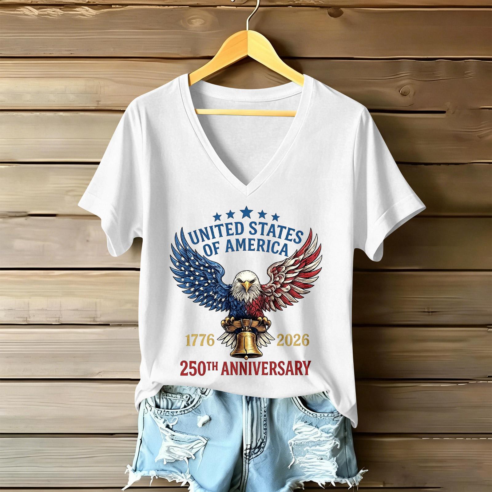 

Women s Casual V Neck T Shirt Short Sleeve Top with United States Eagle Letter Print Lightweight Summer Tee for Daily Wear S білий