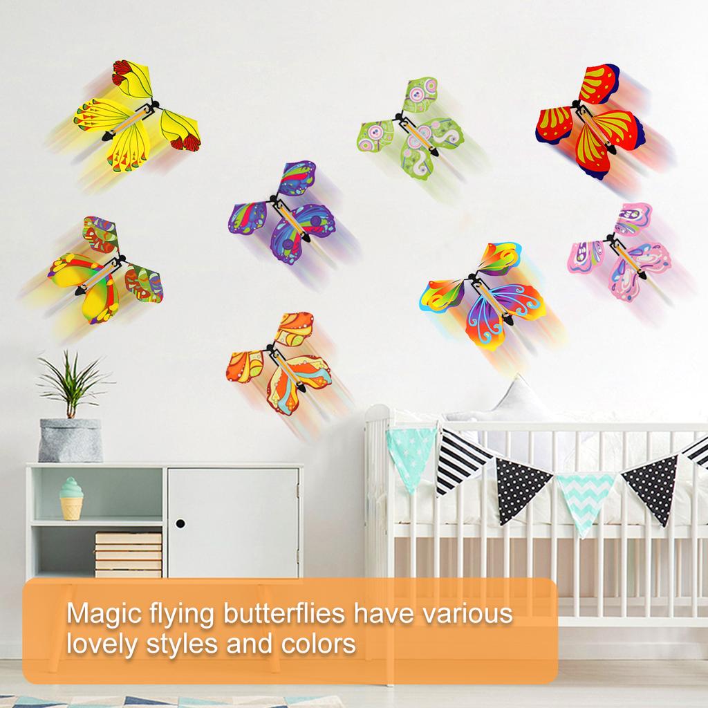 20pcs Flying Butterfly Magic Wind Up Butterfly Toy Gift for Kid Surprise Explosion Box Wedding Birthday Party Book Greeting Card
