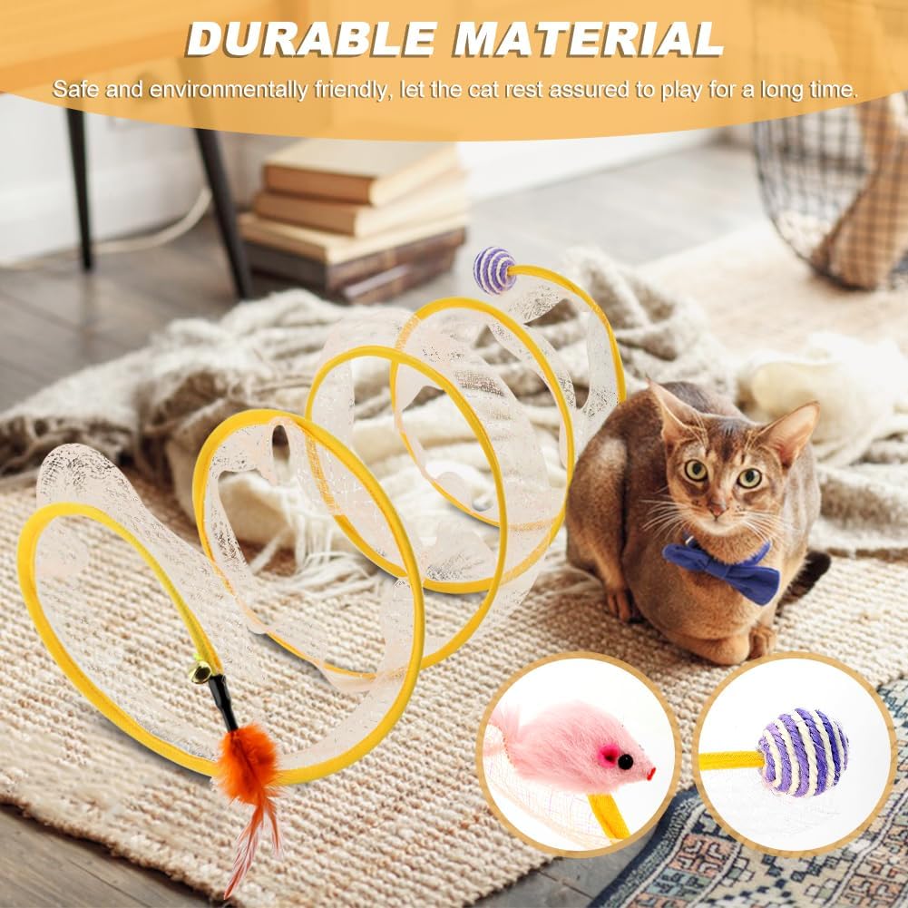 2pcs Cat Tunnel Spring Toy Folded Cat Tunnel Toy Indoor Cat Activity Structure Cat Tunnels for Indoor Cats Cat Tubes Played Tunnel Spring Cat Spiral