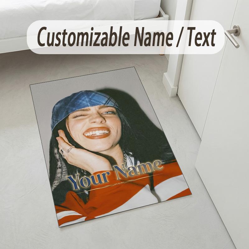 Personalized Crystal Velvet Carpet,Billie Eilish Custom Printed Name, Plush Area Rug For Home Indoor Decor