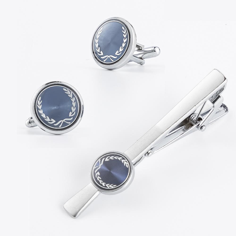 3Pcs/set Men's Casual Cufflinks and Tie Clips Set with Round Cufflinks and Tie Clips