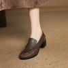 Fashion 2025 NEW Autumn Women Loafers Genuine Leather round Toe Chunky Heel Women Pumps Retro Black Women Shoes Handmade Shoes