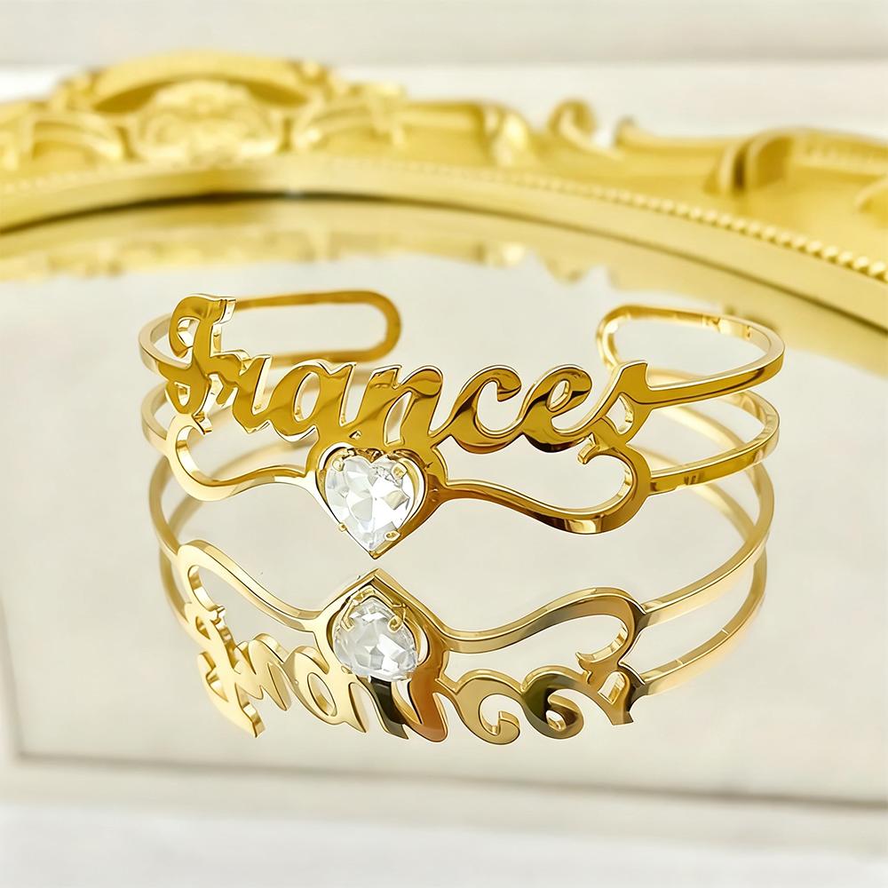Custom Name Purple Birthstone Cuff Bangle For Women Punk Personalized Gold Color Bracelet Christmas Stainless Steel Jewelry Gift