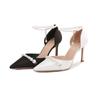 Fashion New Summer Women'S Sandals With Slender Heels, Pointed Heads Champagne-Colored Silk Fashionable Korean Style Autumn Backheel Hig