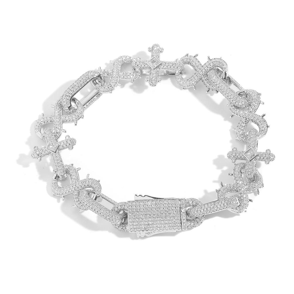 Hip Hop 8-Shape Thorn Cross Bracelet Cuban Chain Men's Zircon Personalized Trendy Jewelry