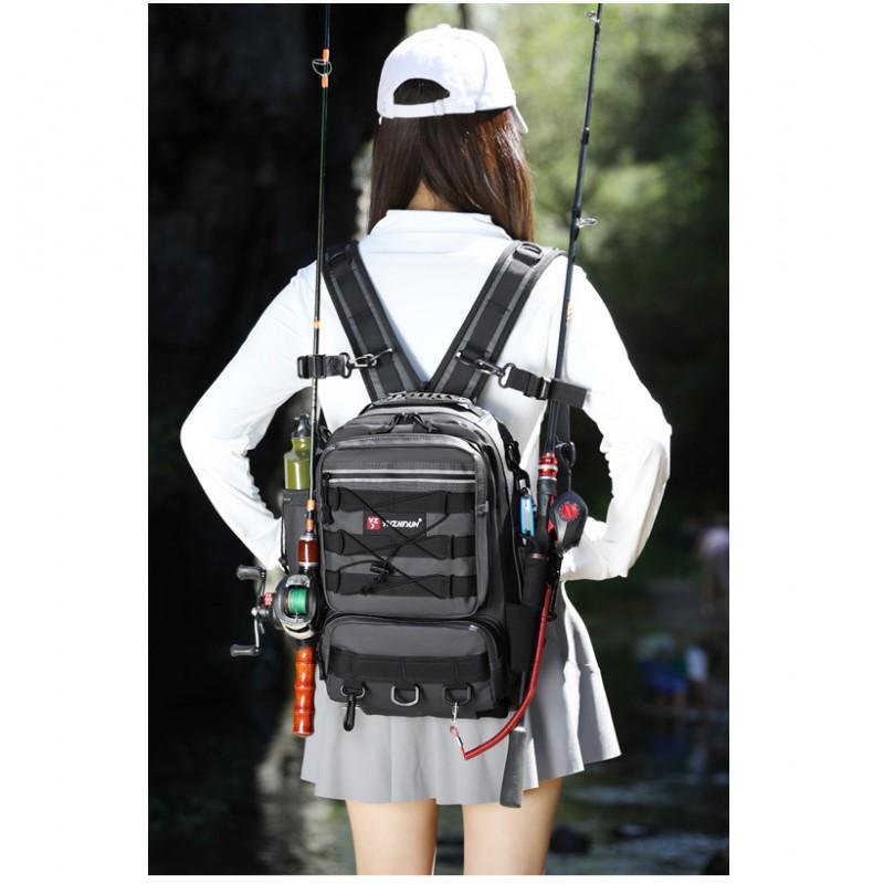 Zaino da Pesca Multiscomparto Borsa a Spalla Singola a Tracolla Porta Canne Nylon Impermeabile Attrezzatura