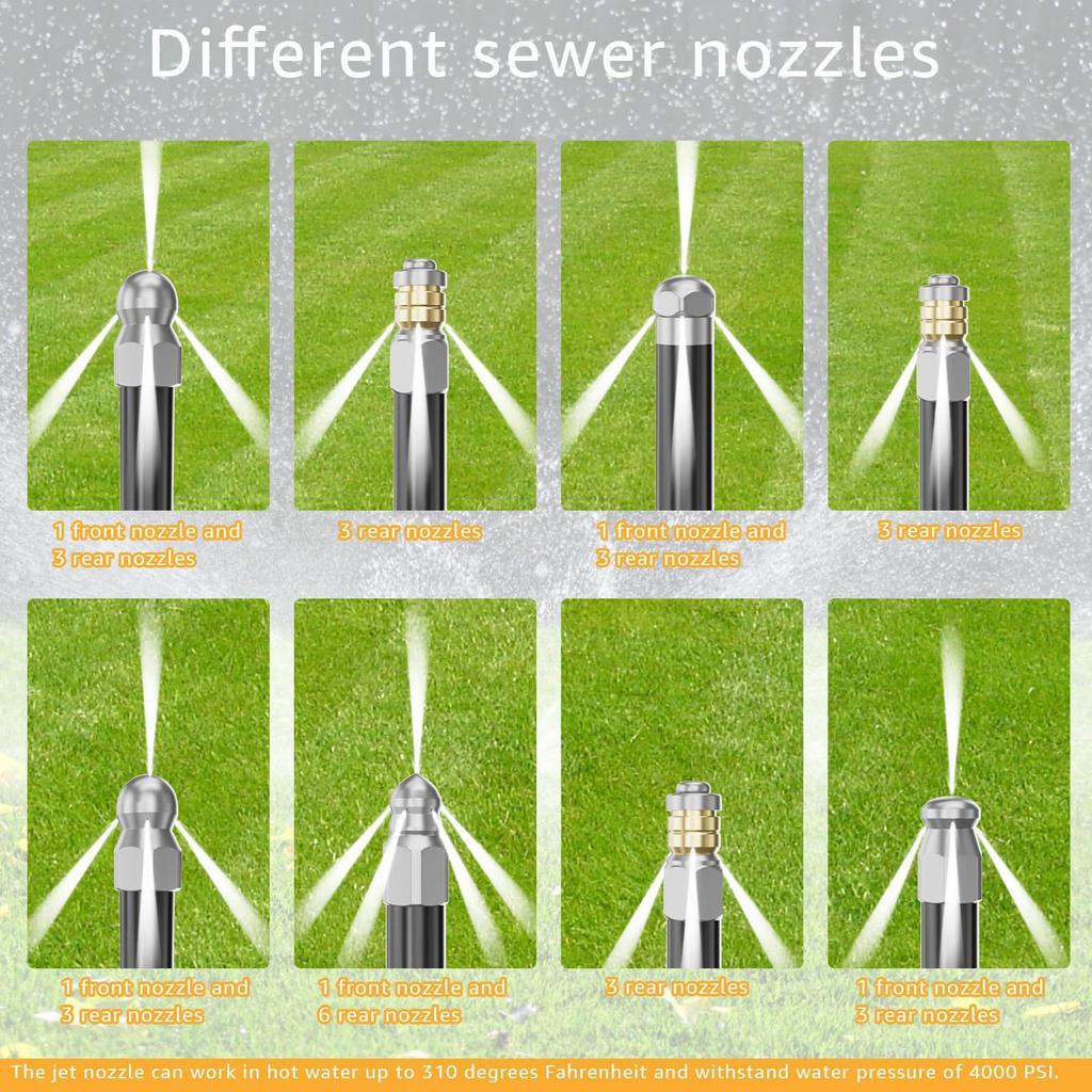 Sewer Jetter Nozzle with 1/4" 3/8" Connectors Stainless Steel Tips 10-Piece Clean Nozzle for Pressure Washer for Home Parking