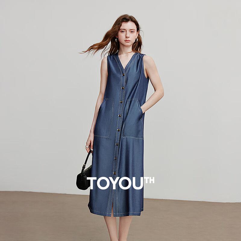 

Chuyu Women s Retro V-Neck Faux Denim Sleeveless Dress L