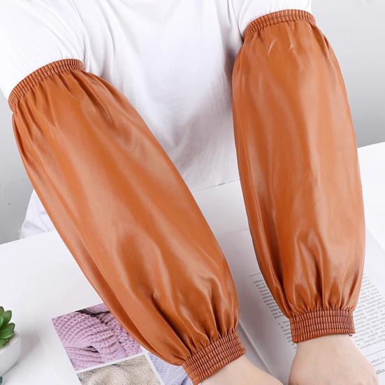 1 Pair Waterproof Arm Sleeves Oil-Proof Imitation Leather Arm Sleeves with Elastic Cuffs Long Protective Covers for Kitchen Labor Industrial Work