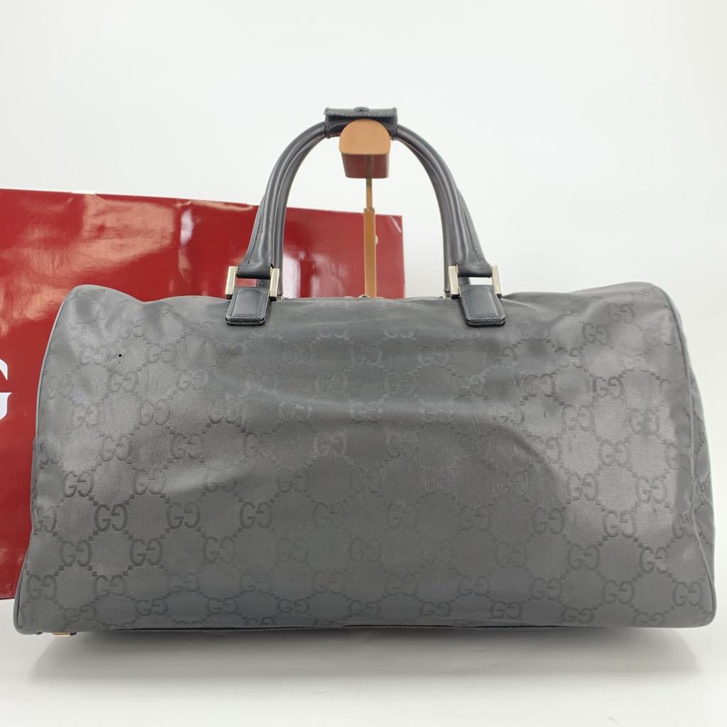 GUCCI GG Pattern Boston Bag Handbag Nylon Leather Interior Pocket Black A4 Size Men's 012 0383