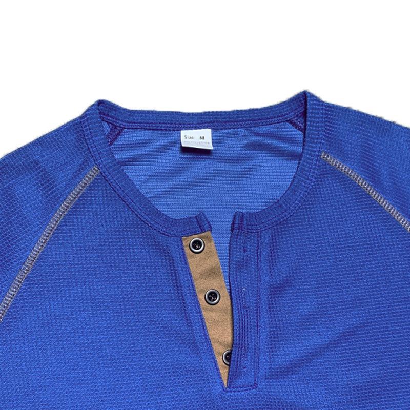 Mens Casual Summer Waffle Raglan Short Sleeve Henley T Shirt