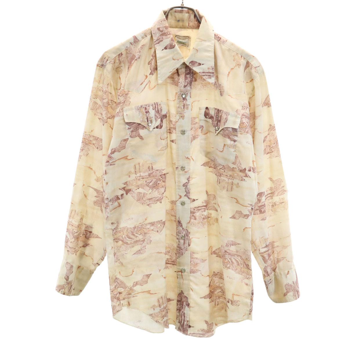 

H BAR C 70-е винтажная рубашка в западном стиле с длинным рукавом бежевая мужская б/у