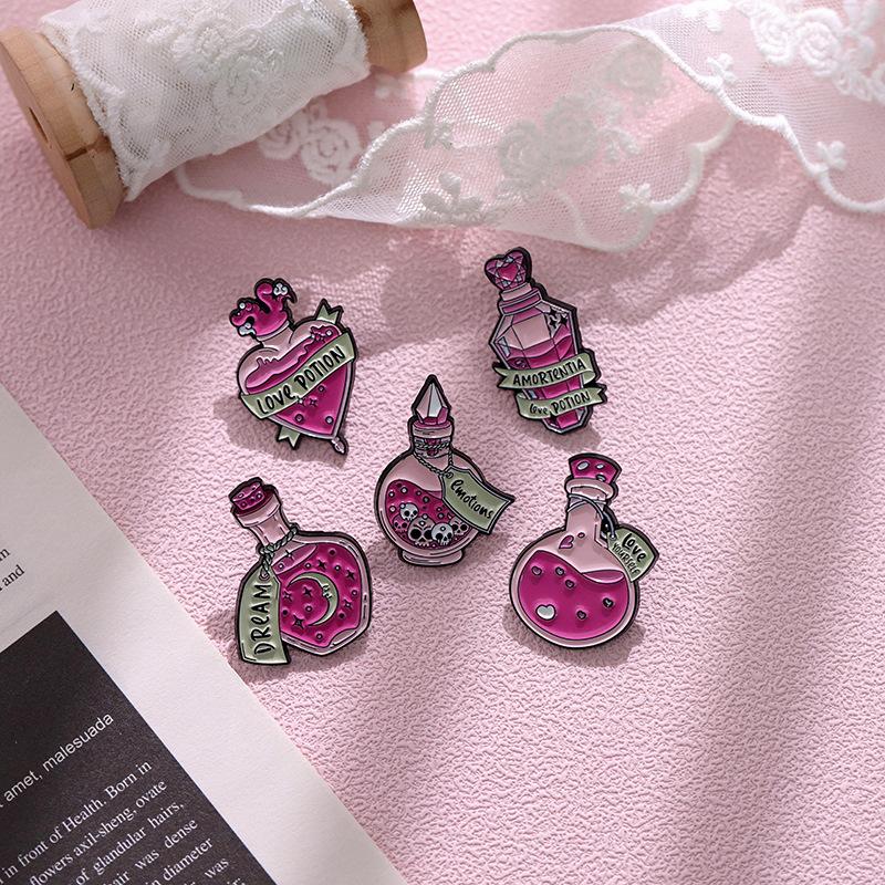 Purple Magic Bottle Moon Potion Pink Chemistry Enamel Pins Cute Coffe Milk Brooches Women Men Jeans Coat Lapel Pin Badges Dsecor