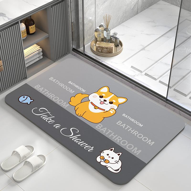 Alfombra absorbente de barro de diatomeas, alfombra de suelo para inodoro, alfombrilla para pies antideslizante de secado rápido para puerta de baño, alfombra suave para inodoro con dibujos animados y diseño bonito