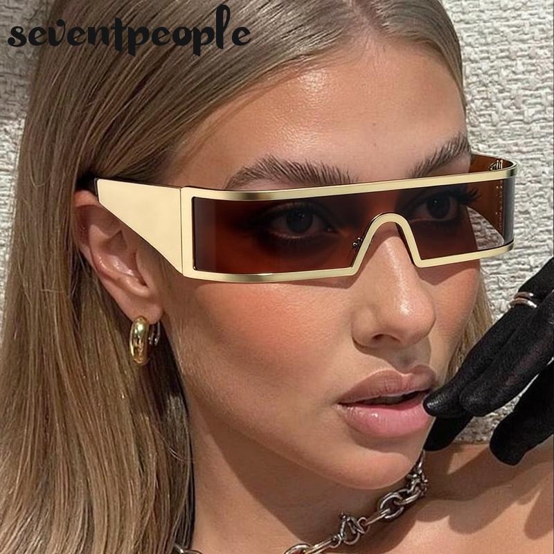 Small Frame One-Piece Shield Sunglasses Women  Luxury Brand Vintage Y2K Punk Goggle Sun Glasses Trendy Windproof Shades