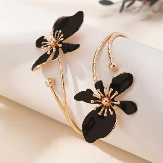 Blumen Armband Armmanschette Damen Oberarmmanschette Verstellbares Offenes Armreif Armband Handgelenk Schmuck für Party Hochzeit Urlaub