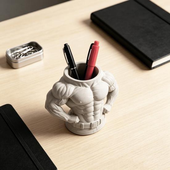 3D Printed Pen Holder, Bodybuilder Torso Shape, Muscular Fitness Desk Organizer, Creative Desktop Decoration, Gift for Boys
