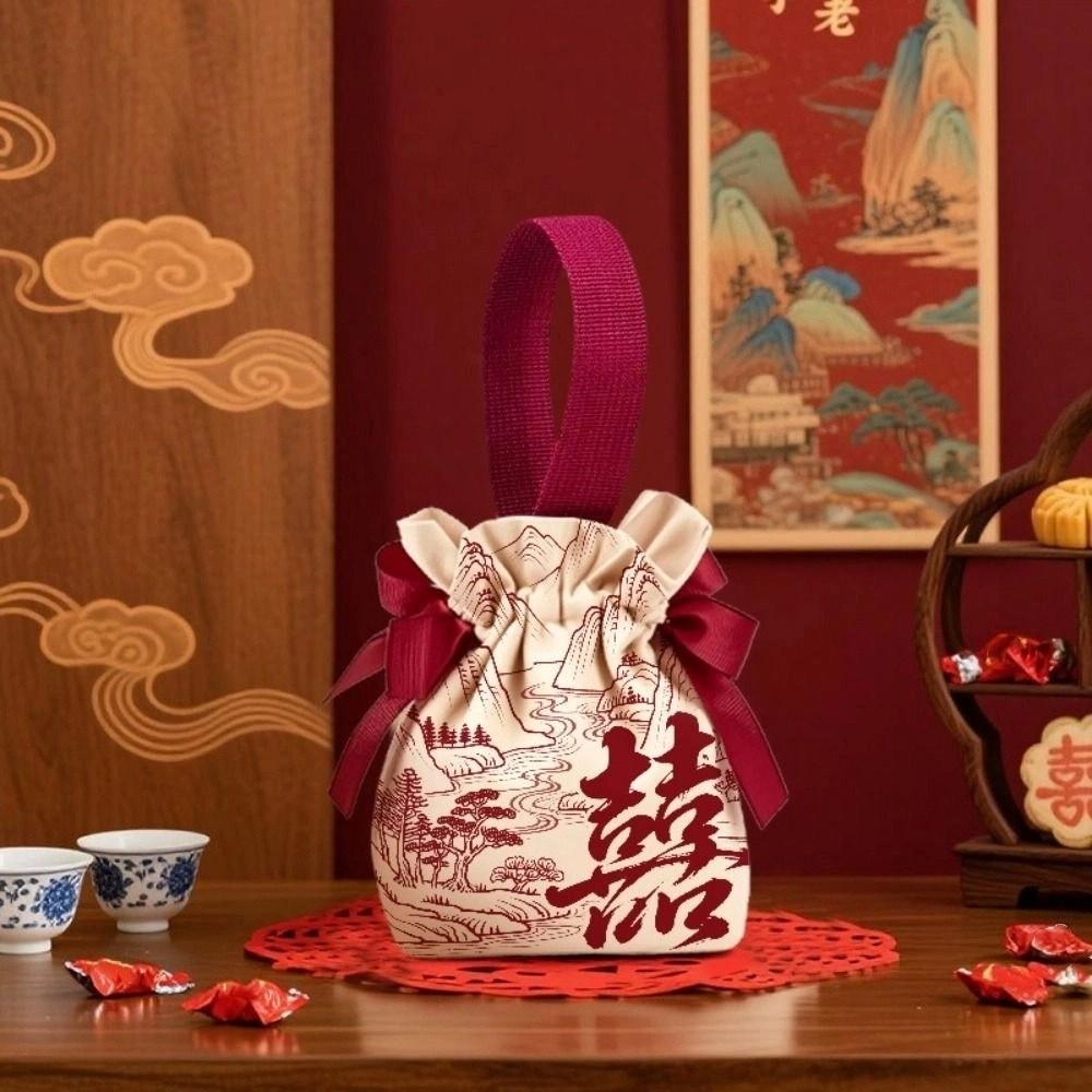 Trekkoord Nieuwjaar Cadeauzak Canvas Chinese Stijl Handtas Sieraden Bruiloft Snoepzak Verjaardag