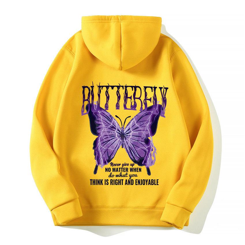 2025 European and American new letter fashion multi-color butterfly casual hooded fleece sweater