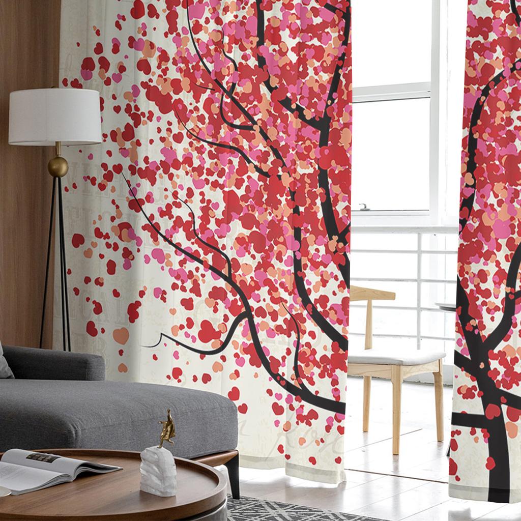 Love Tree Vintage Background Tulle Curtains For Living Room Bedroom Home Decor Chiffon Sheer Voile Kitchen Curtain