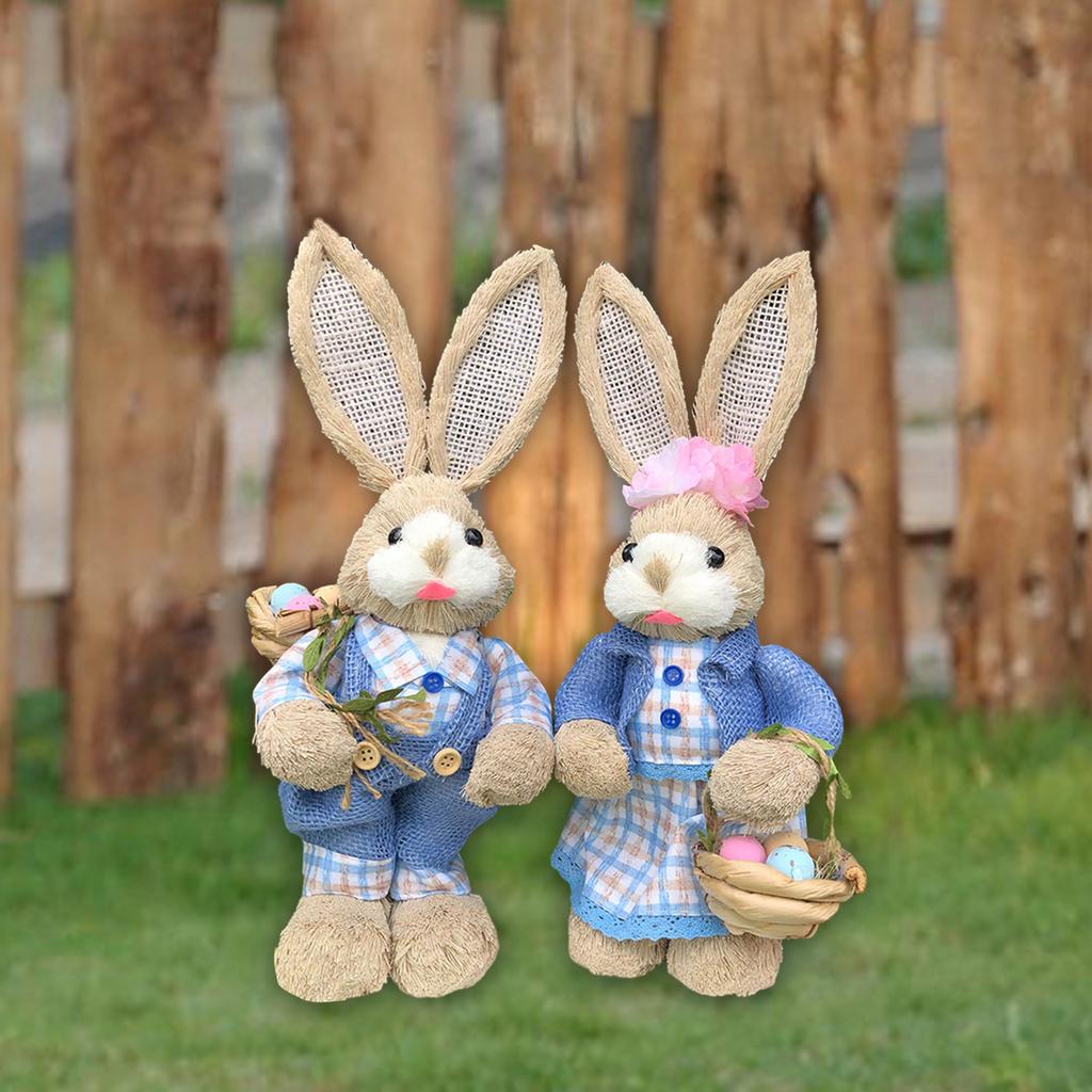 2x Rabbit Sculptures Easter Gifts Bunny Figurines for Indoors Room Bookshelf 35CM