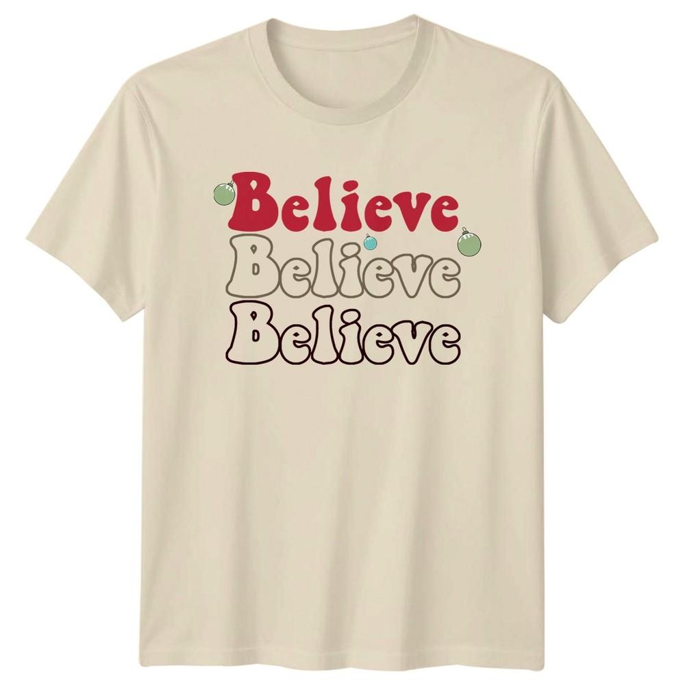 Believe Christmas Holiday Unisexs Unisexs Tee Festive Graphic Top
