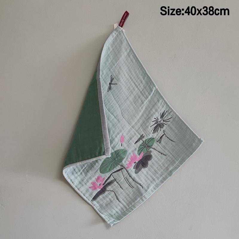 4 Layer 38X40Cm Cotton Yarn Decorative Pure Cotton Dish Cloth Quick Dry Tea Towel Retro Floral Hand Towel Home Restaurant