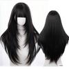 Ashely Black Brown Synthetic Heat-Resistant Straight Hair Wigs with Bangs Suitable for Daily Use Natural and Realistic False Wig