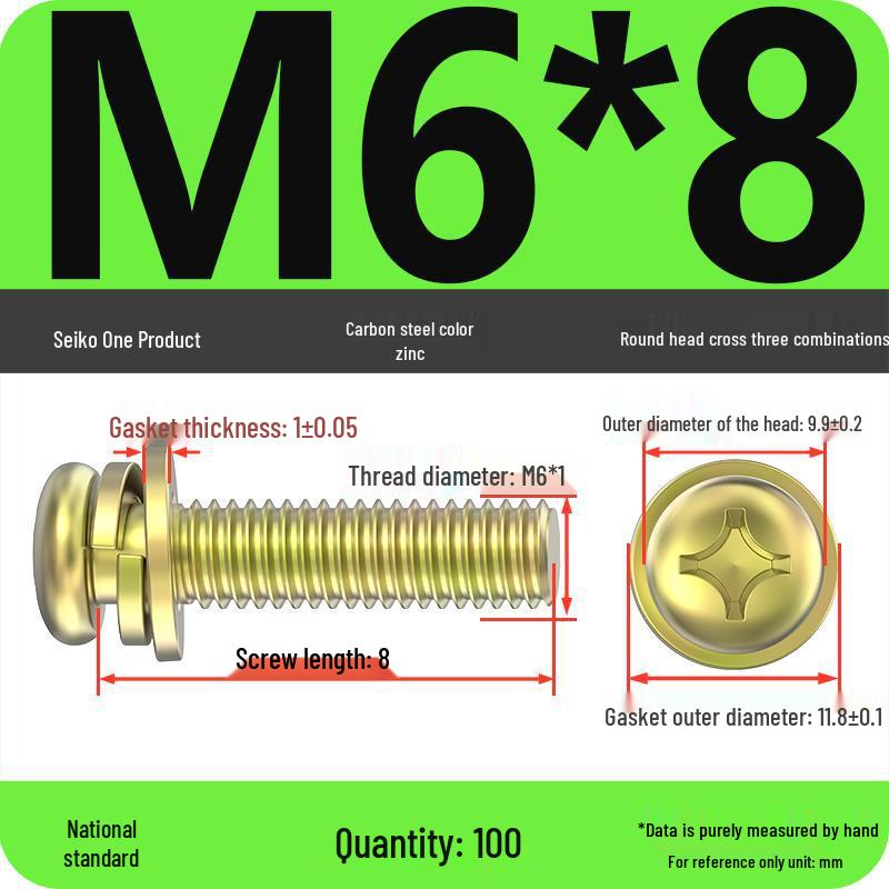 Nickel-Plated Phillips Pan Head Screw with Washer, M2-M6 Thread
