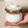 Retro Ceramic Bowl with Lid Restaurant Steamed Egg Bowl Dessert Bowl Soup Bowls Tea Bowls Molecular Food Specialty Tableware
